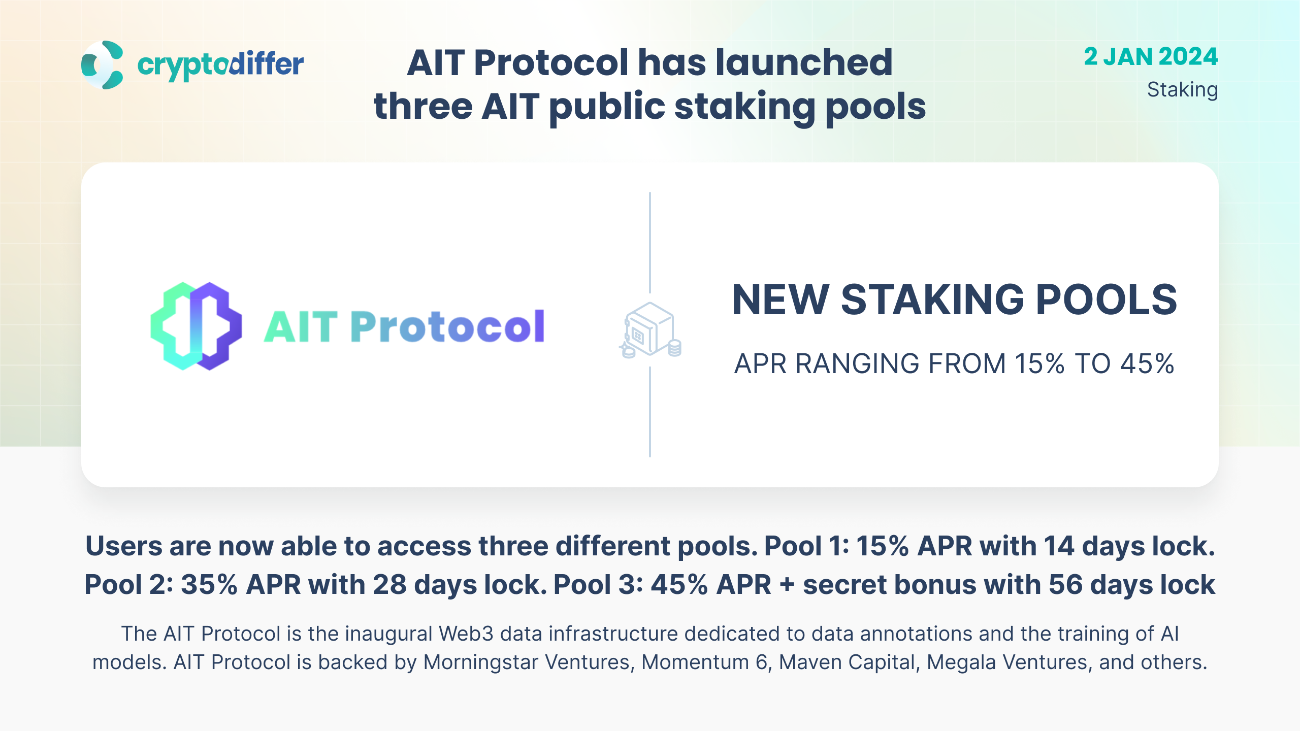 AIT Protocol has launched three AIT public staking pools