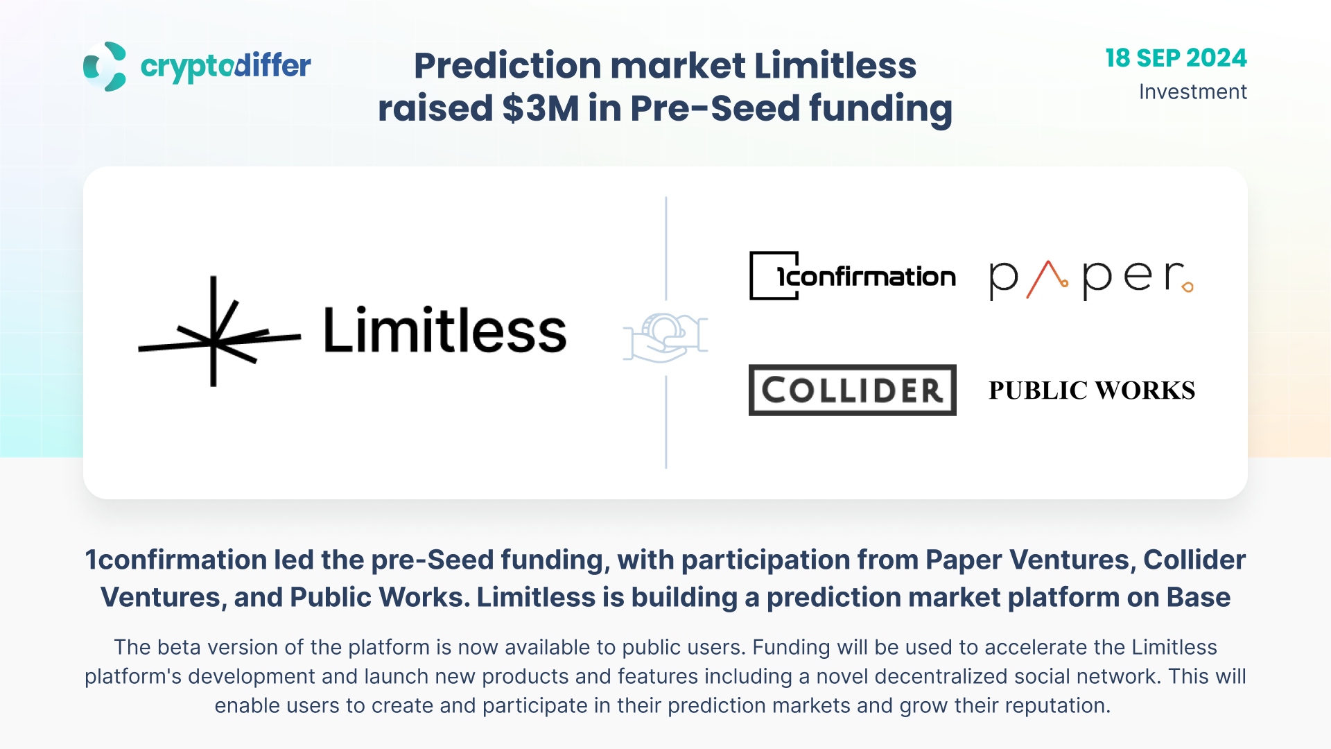 Prediction market Limitless raised $3 million in the Pre-Seed funding round
