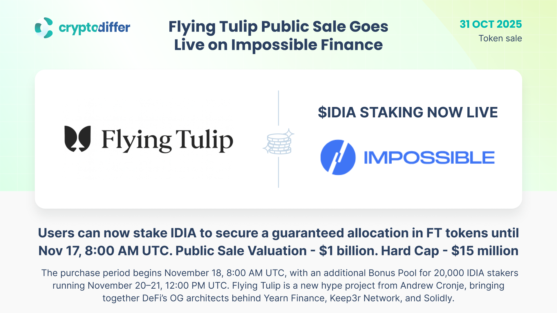 Flying Tulip Public Sale Goes Live on Impossible Finance